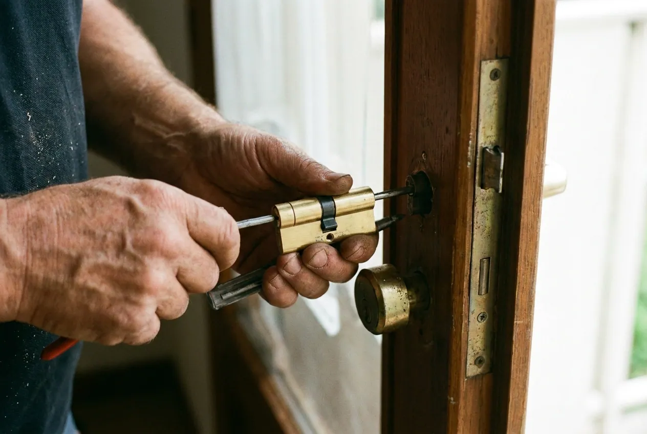 Cylindre de serrure certifié A2P posé sur une porte d'appartement à Montgeron